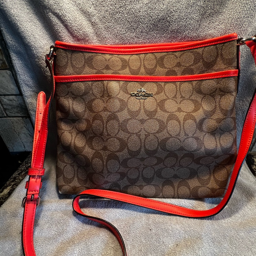 Like New Coach Brown and Orange-Red Crossbody Bag